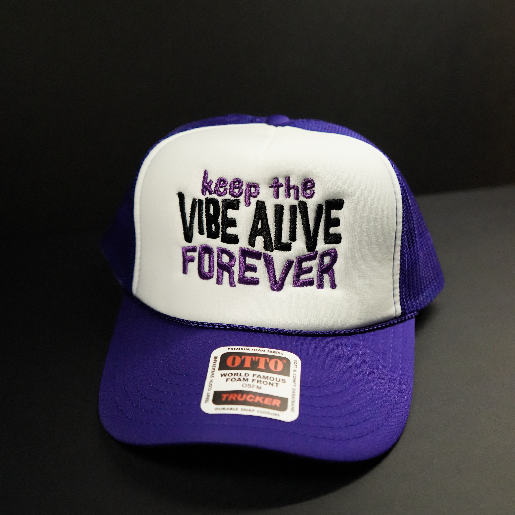 Purple Keep the Vibe Alive Forever Otto Foam Trucker Hat